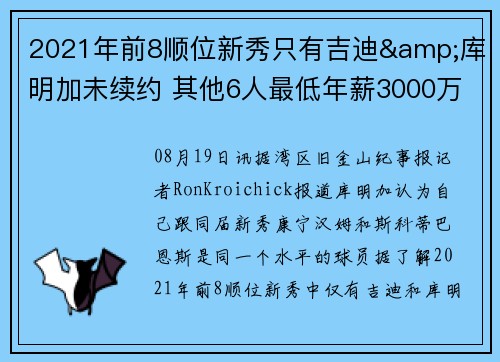 2021年前8顺位新秀只有吉迪&库明加未续约 其他6人最低年薪3000万